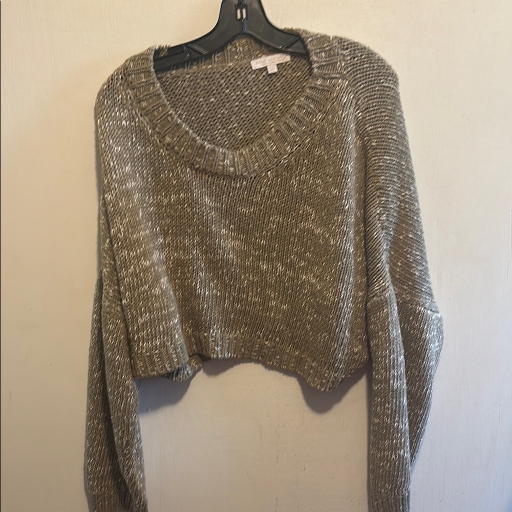Brown Crew Neck Cropped Sweater with Chunky Knit